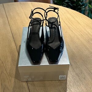 J. Crew Black Patent Leather Slingback Heels